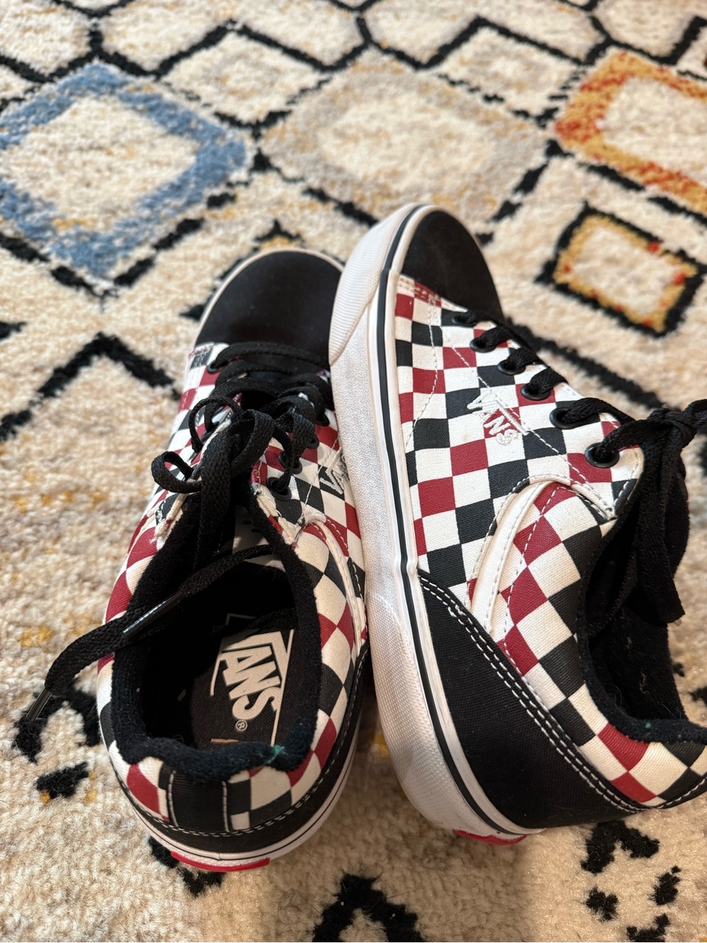 Vans Checkerboard Lace-Up Sneakers - Black & Red